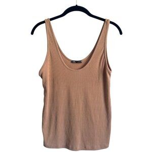 Zara Ribbed Light Brown Tank Top Size Medium
